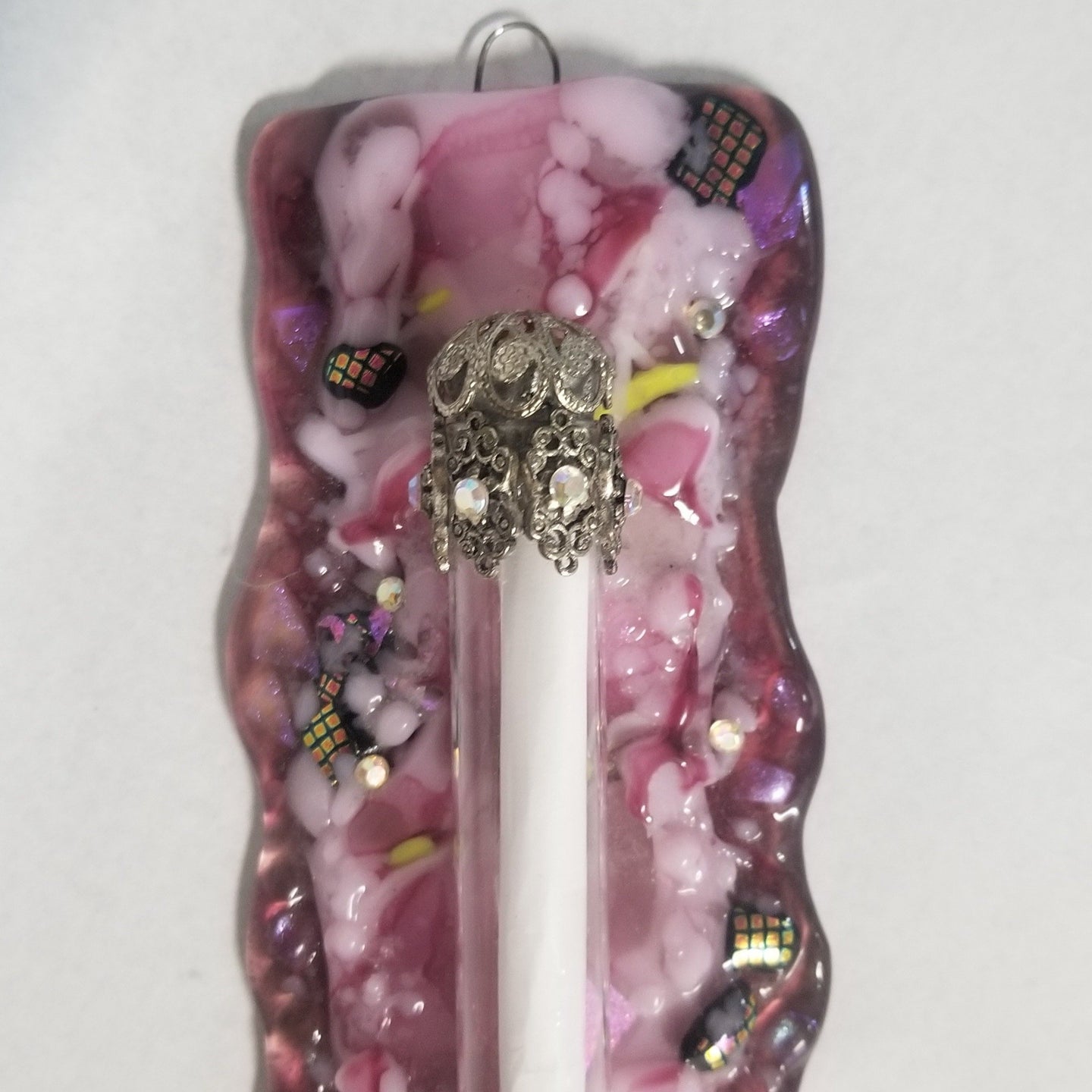 Pink with Dichroic Glass Mezuzah
